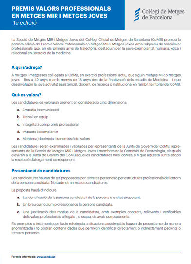 Premis Valors Professionals en Metges MIR i Metges Joves